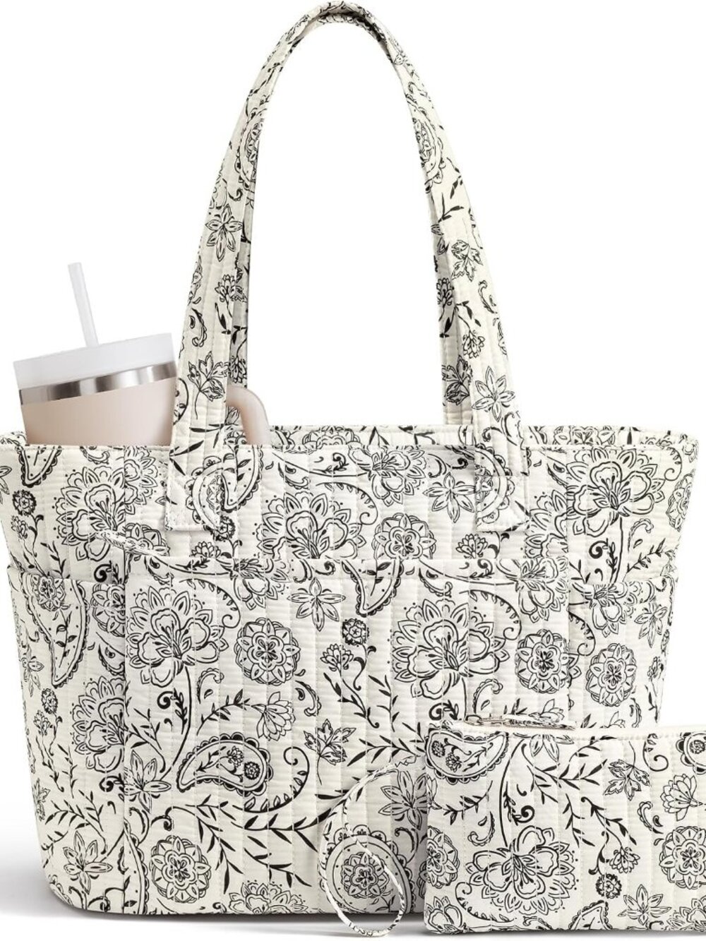 Quilted Tote Bag for Women, Puffer Cotton Zip Laptop Work Tote Purses Handbag fo